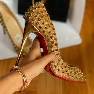 39 Christian Louboutin Follies Spike Glitter Gold